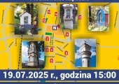 Plakat zapraszający na spacer „Piotrkowskie kapliczki”.