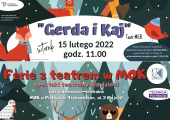 Plakat zapraszający na teatrzyki w ramach "Artystycznych ferii w MOK".