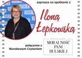 Plakat zapraszający na spotkanie autorskie z Iloną Łepkowską w Mediatece.
