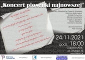 Plakat zapraszający na "Koncert piosenki najnowszej" w Galerii MOK.