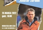 Plakat zapraszający na promocję książki Mariusza Koperskiego w Mediatece.