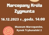 Plakat zapraszający na warsztaty w Muzeum Marcepanów.